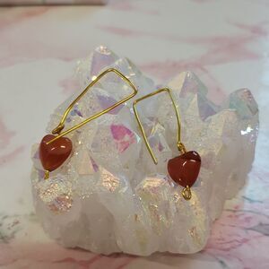 Carneilian Agate Heart stone Hand Crafted goldtone Earings